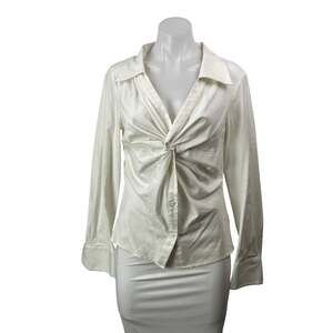 Reformation Women's White V Neck Long Sleeve Collar Button Down Shirt Top Size 6